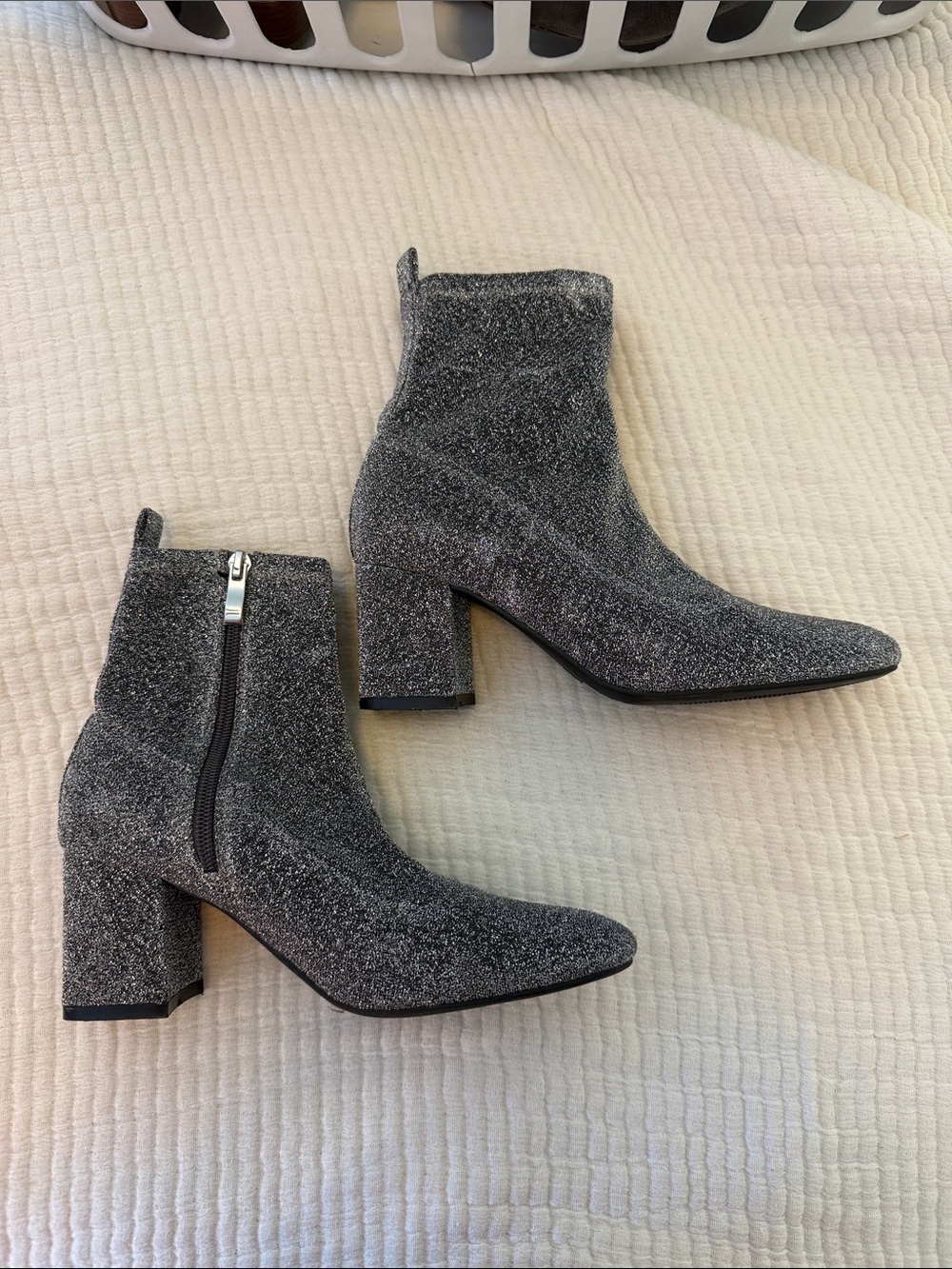 Glitter Sock Ankle Booties in Silver